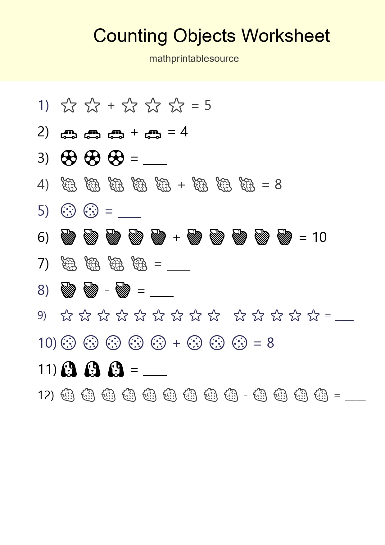 Kindergarten Count The Objects Worksheet - Part 278