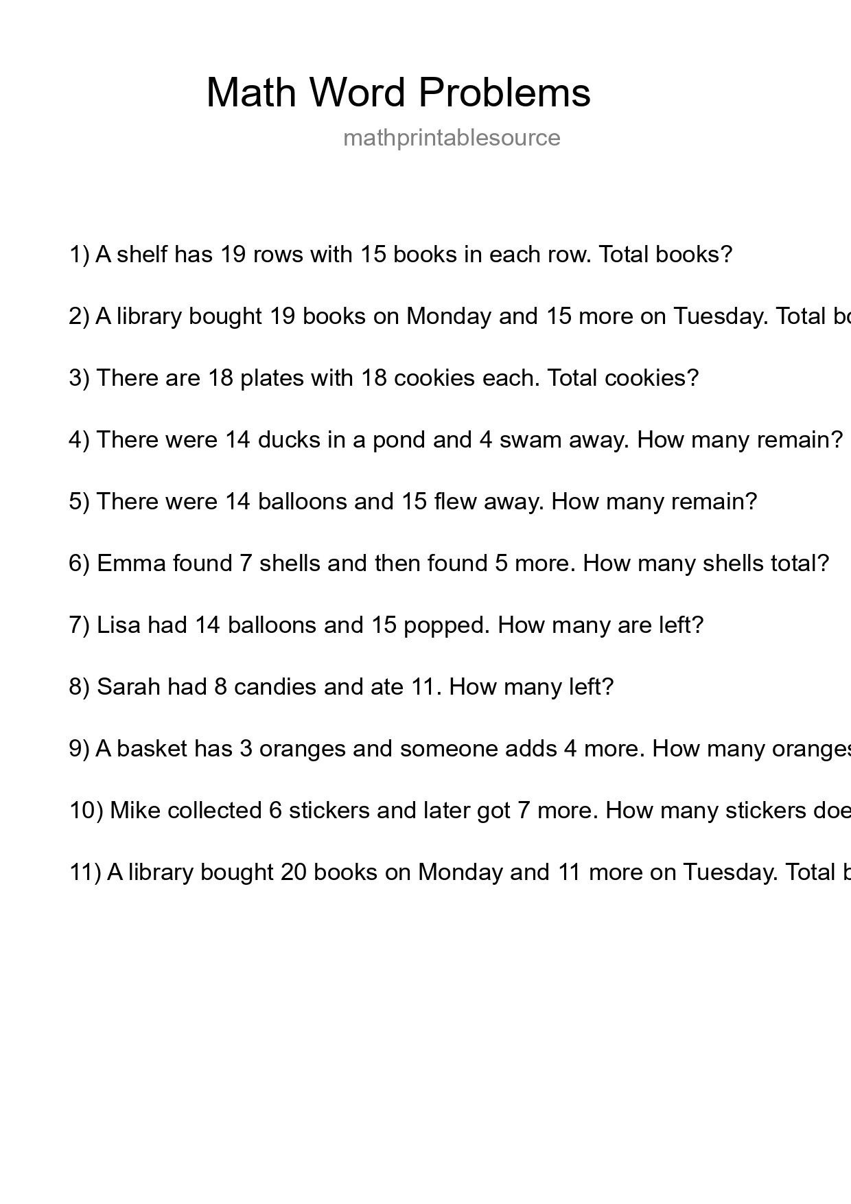 Math Word Problem Worksheet