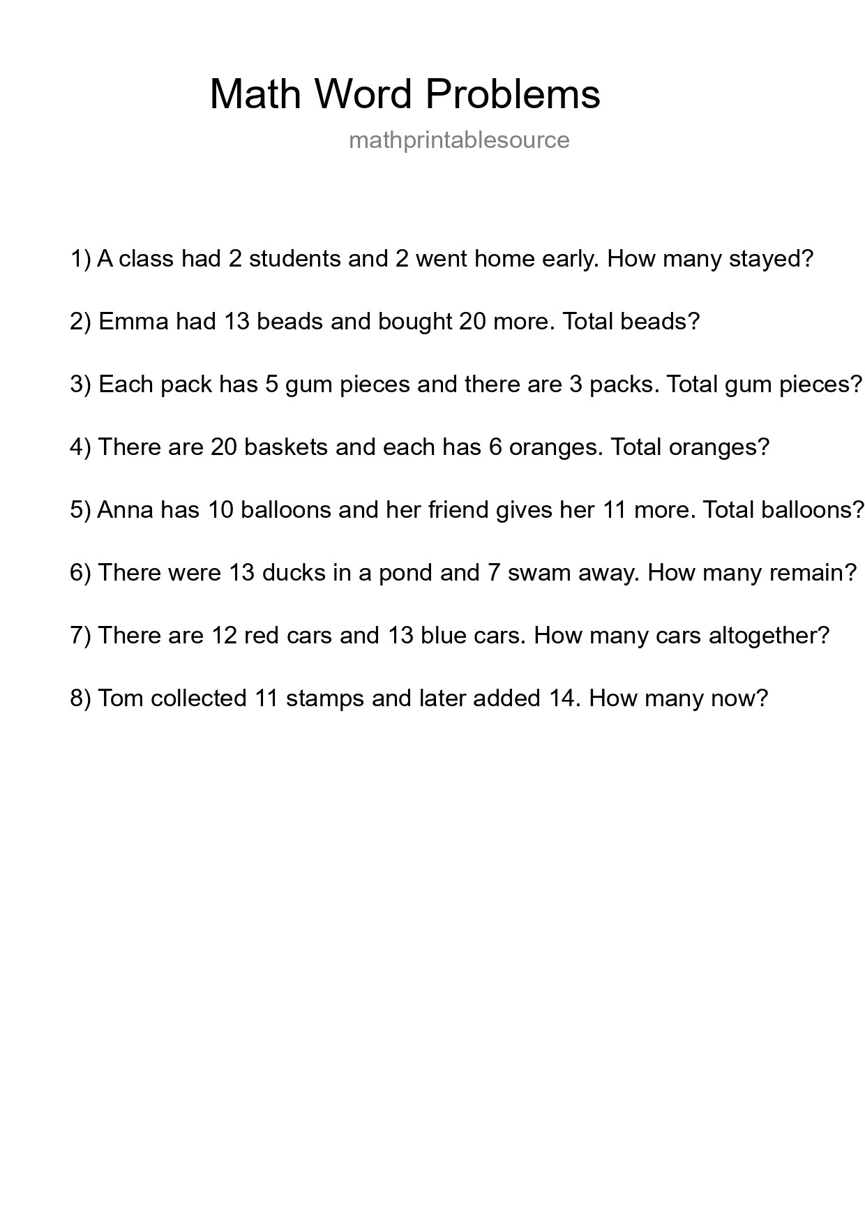 Math Word Problem Worksheet