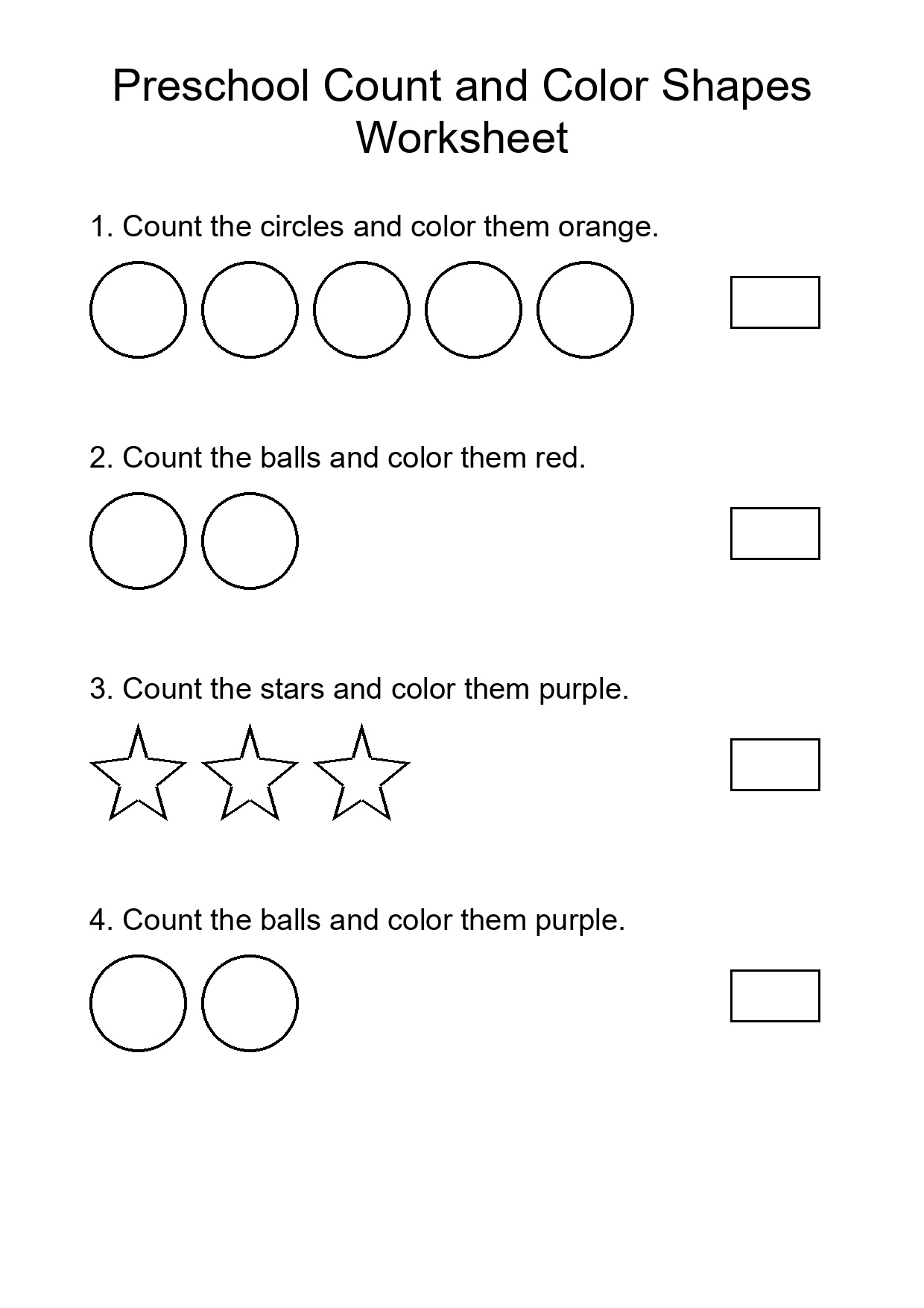 Preschool Count and Color Shapes Worksheet