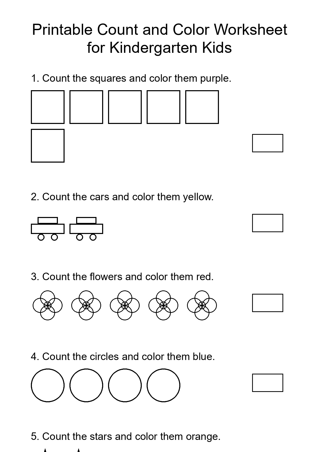 Printable Count and Color Worksheet for Kindergarten Kids