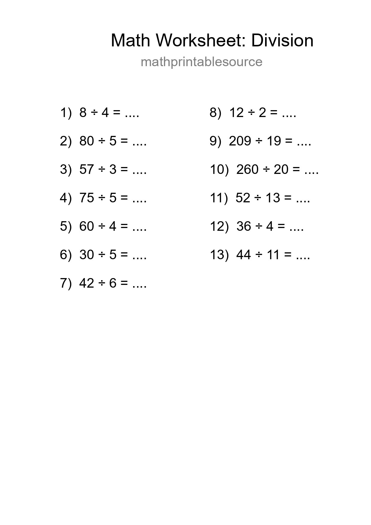 Printable Free 13 Division Math Worksheet For Grade 2 - Part 125