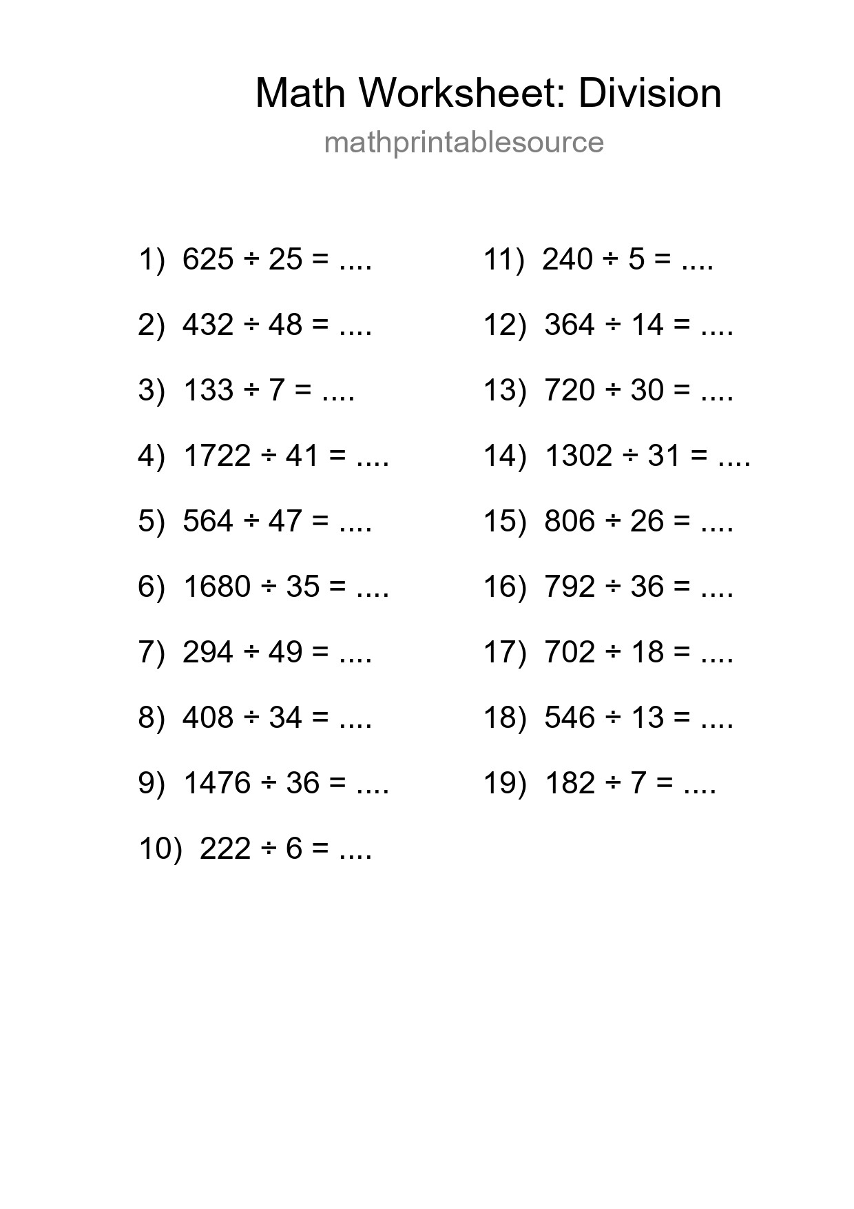 Printable Free 19 Division Math Worksheet For Grade 2 - Part 169