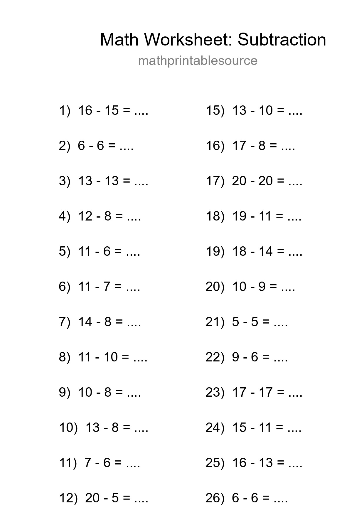 Printable Free 28 Subtraction Math Worksheet For Grade 2 - Part 63