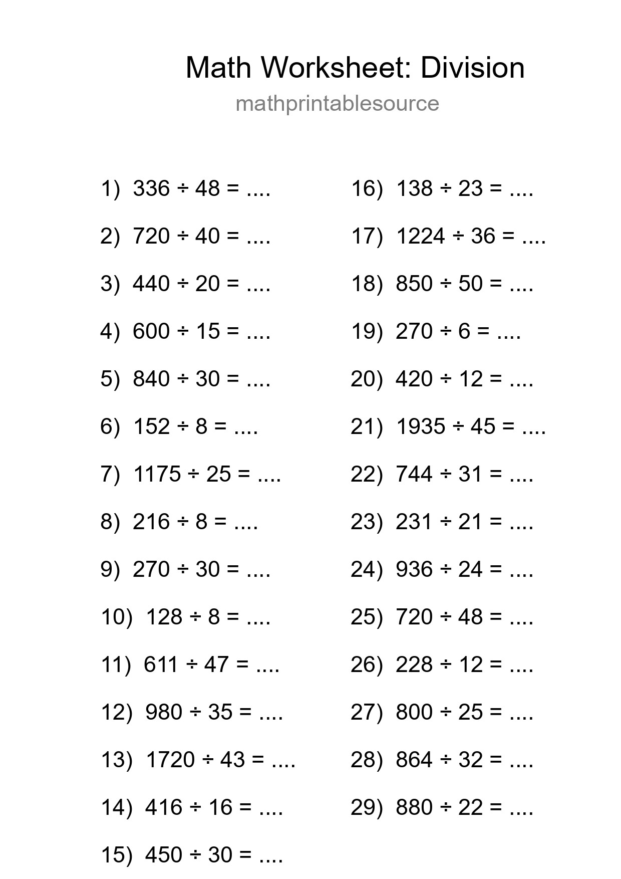 Printable Free 29 Division Math Worksheet For Grade 2 - Part 70